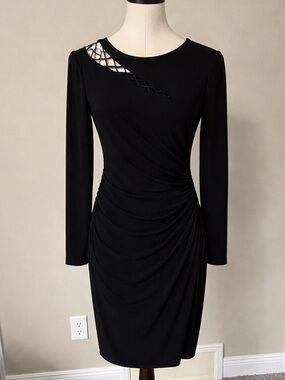 Lauren Ralph Lauren Black Long Sleeve Cocktail Dress with Neck Detail Size 12